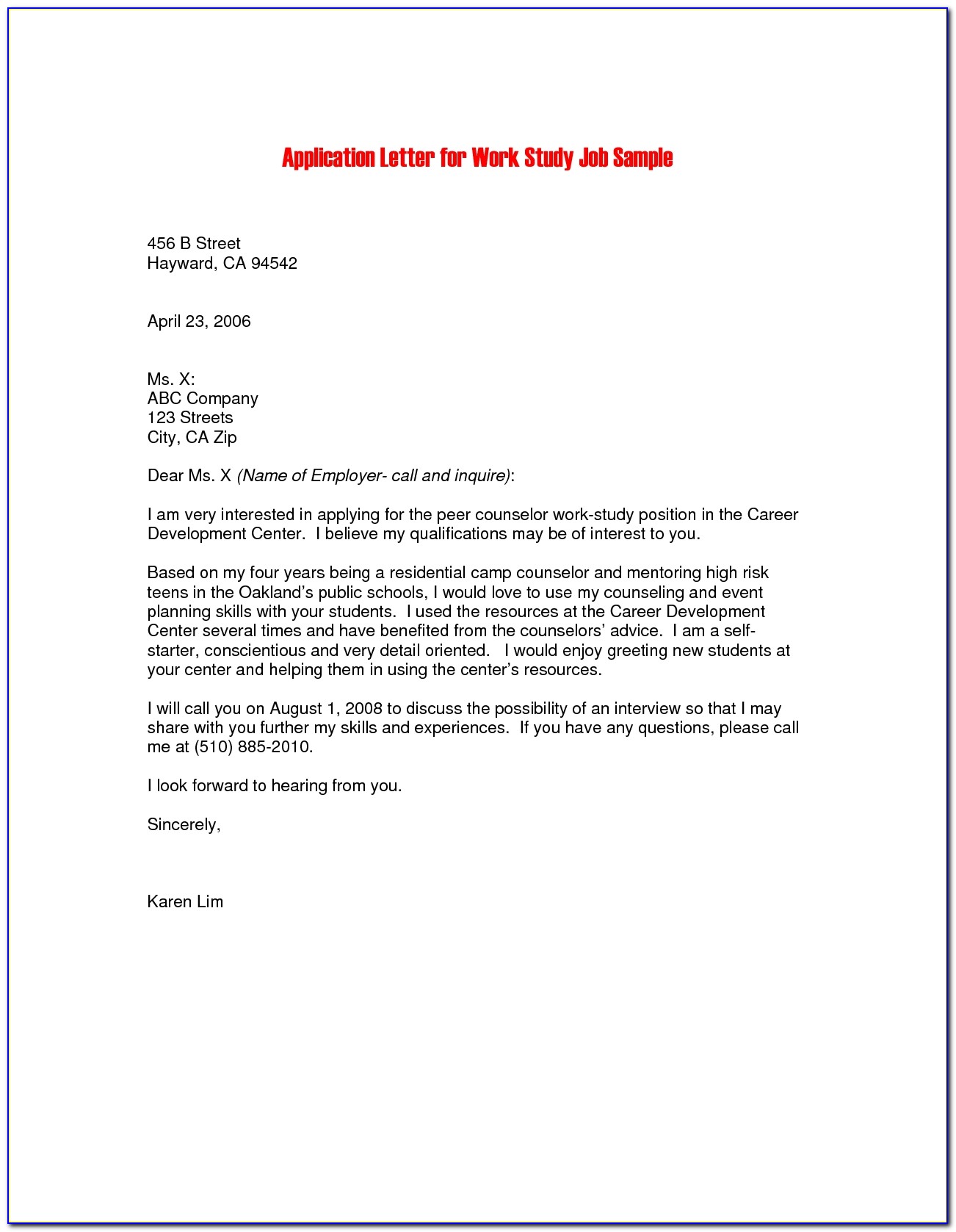 For Employment Generic Cover Letter Template For Job Application