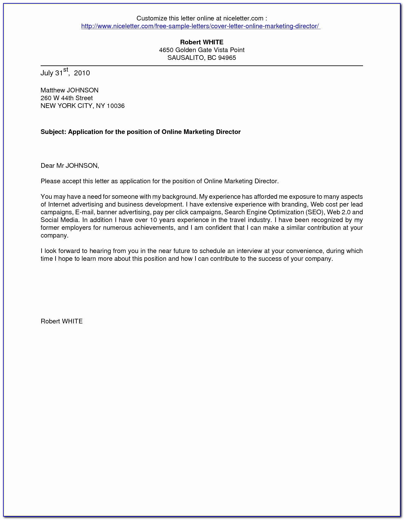 For Employment Generic Cover Letter Template For Job Application 