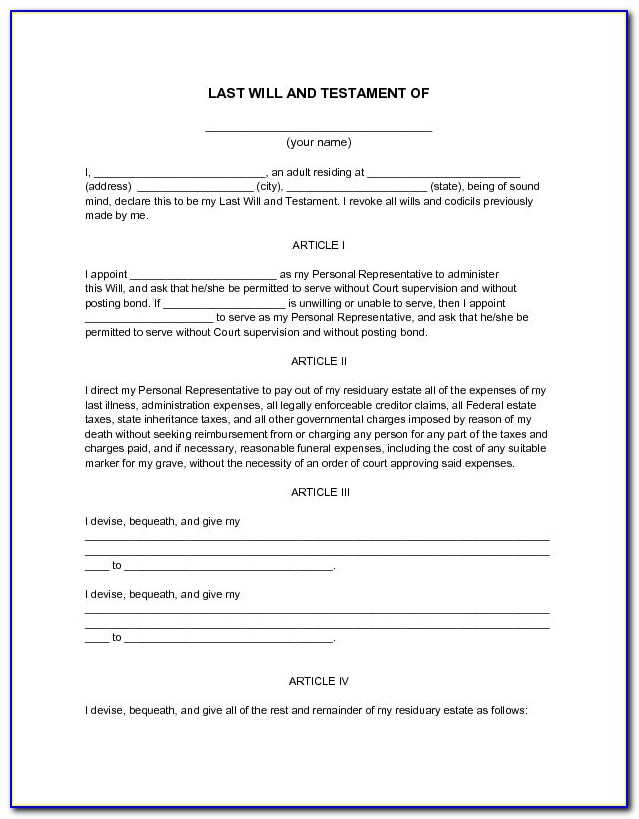 Sample Last Will And Testament Form 8 Example Format In Free Printable Last Will And Testament 