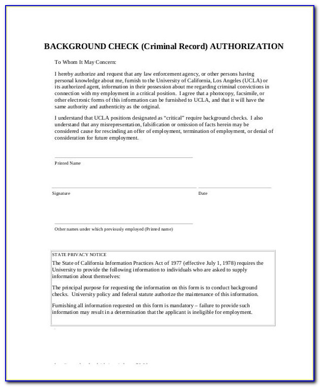 Sample Criminal Background Check Authorization Form Form Resume 