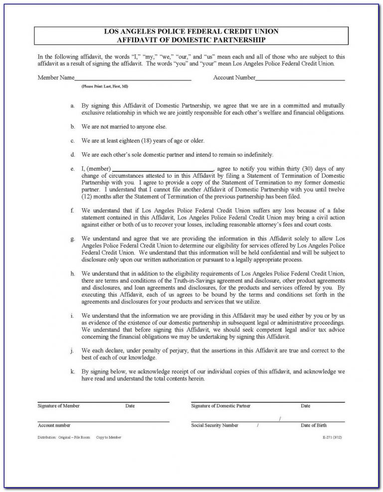 Domestic Partner Affidavit Form California Form Resume Examples 7mk98waogy 9934