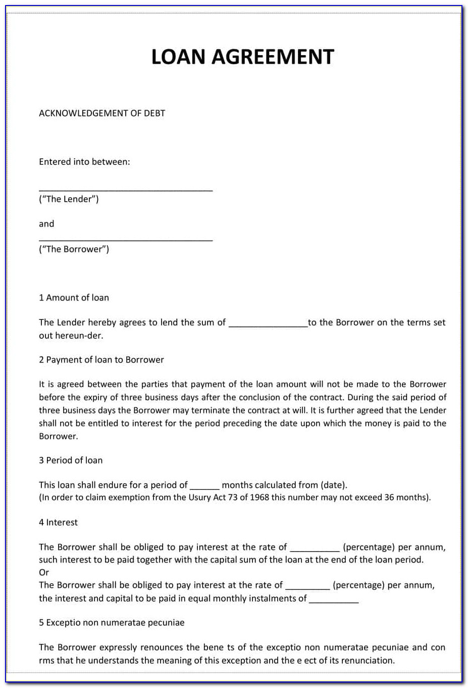 Free Loan Application Form Template