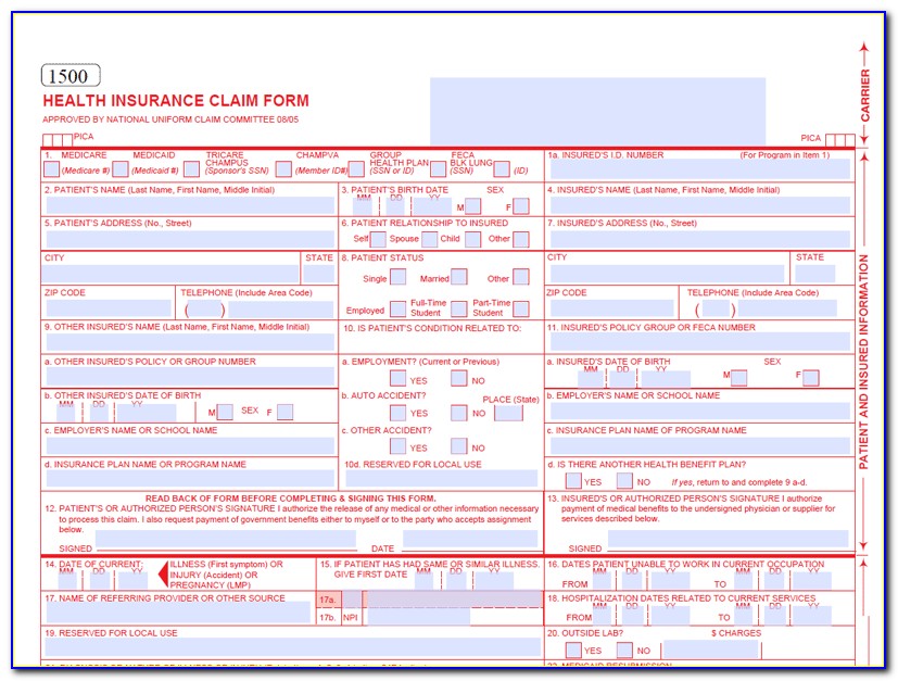Hcfa 1500 Claim Form Tricare Form Resume Examples Qq5m861dxg