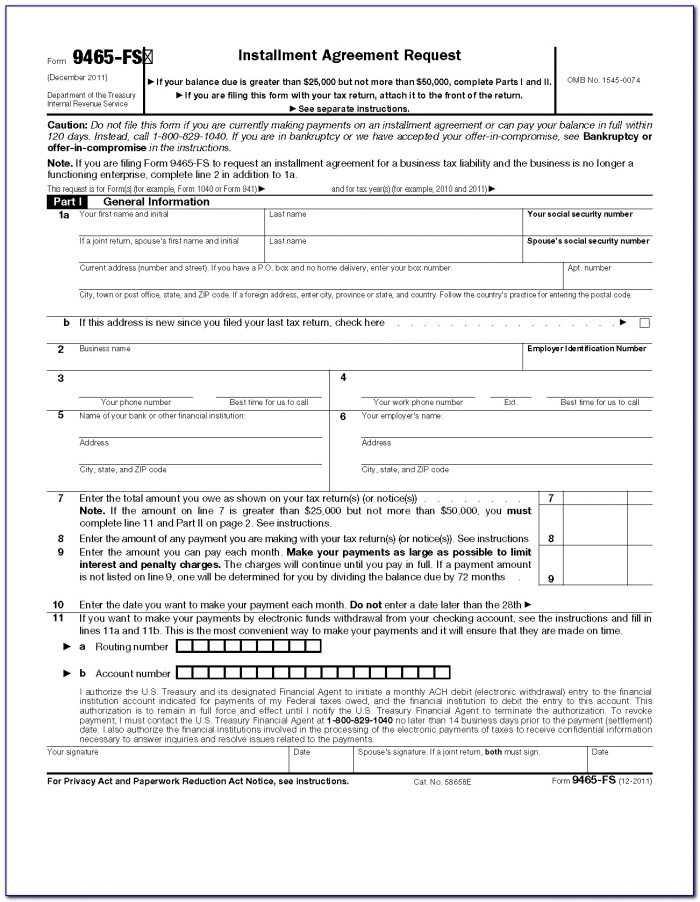 Irs Payment Plan Form 9465 Instructions Form Resume Examples 