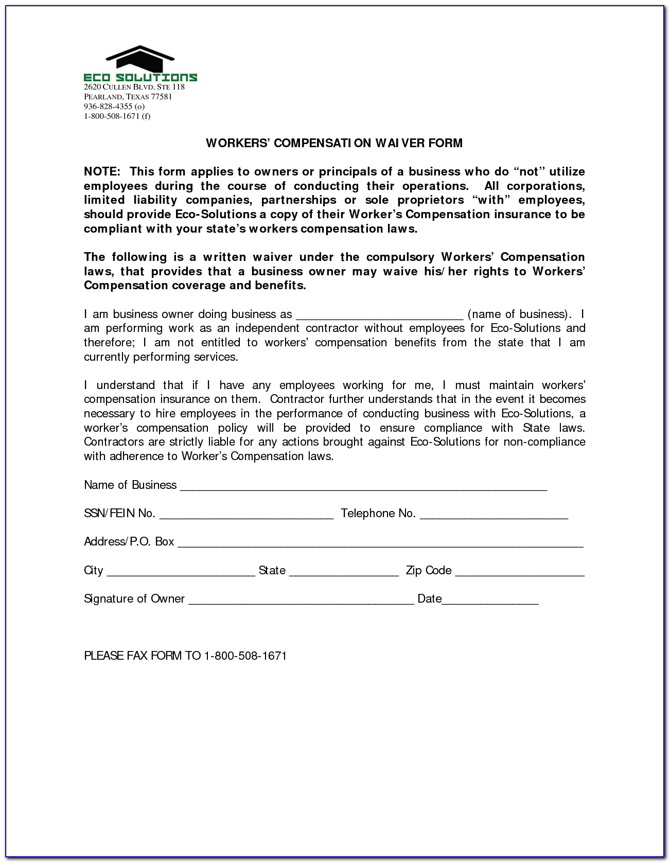 Texas Workers Compensation Waiver Of Subrogation Form Form Resume 
