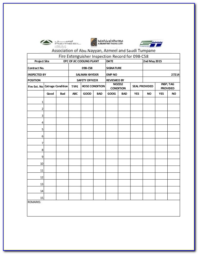Monthly Fire Extinguisher Inspection Form Pdf Form Resume Examples 