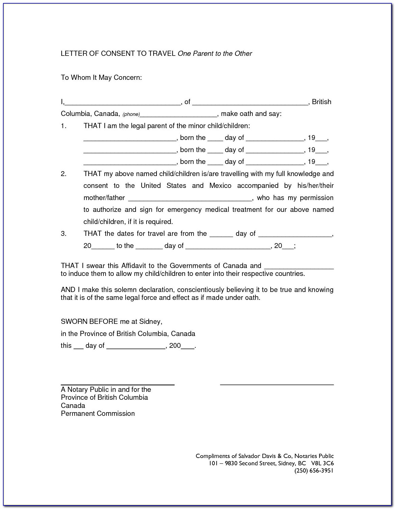 Doc 829531 Parental Consent To Travel Form Printable Ms Word Pertaining To Consent Letter