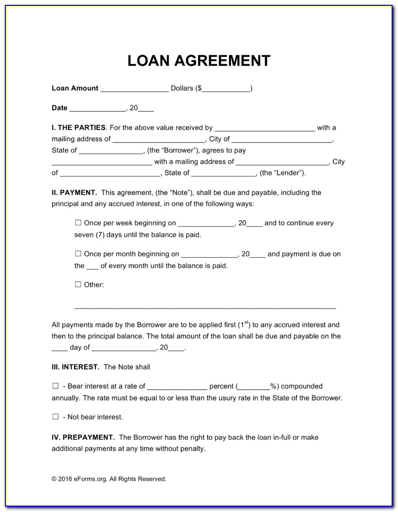 Free Loan Agreement Templates Pdf | Word | Eforms – Free For Loan Contract Template