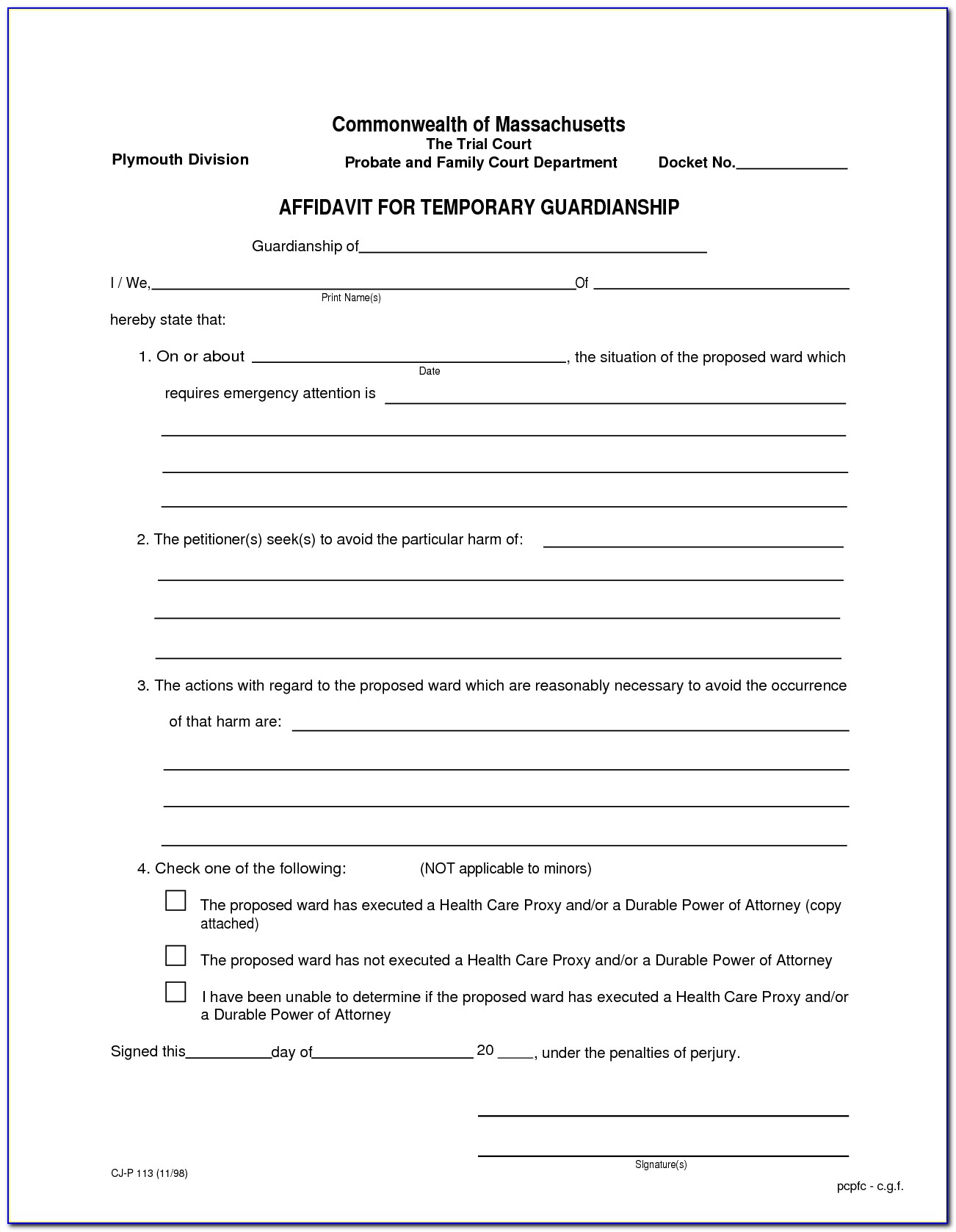 Free Printable Emergency Guardianship Forms Printable Forms Free Online
