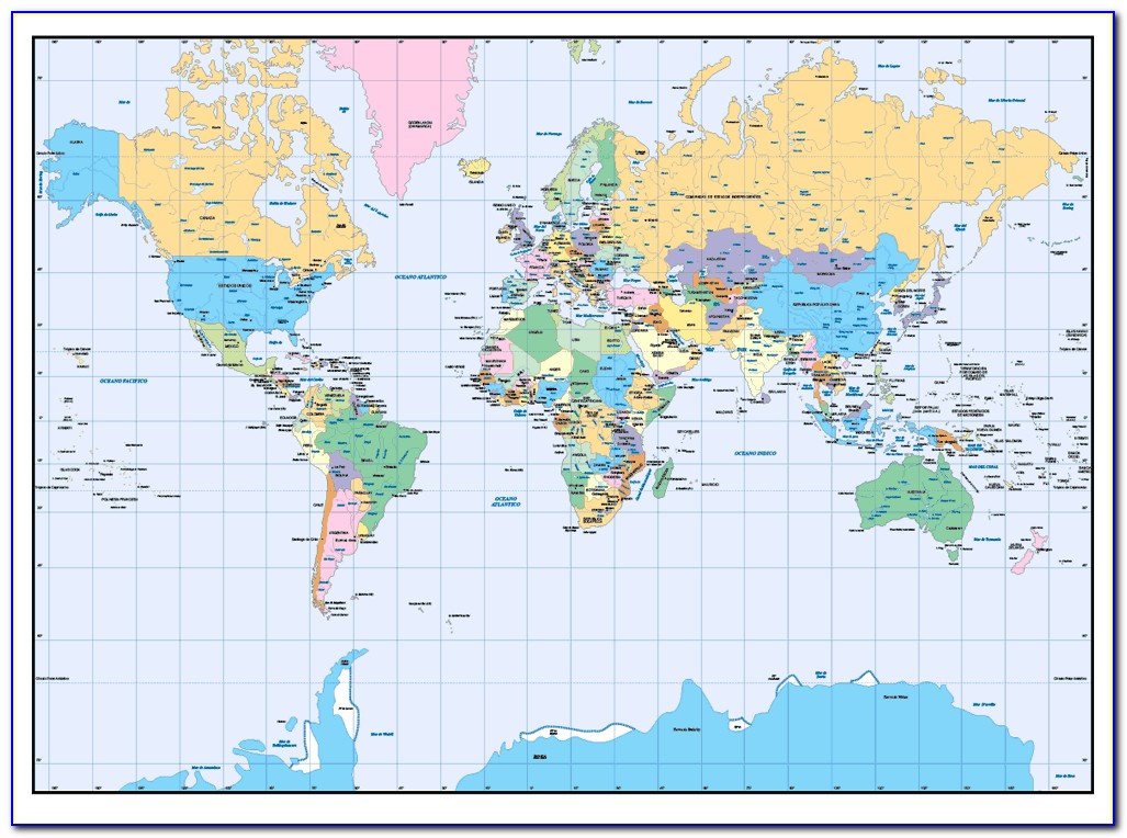World Mercator Map With Country Outlines