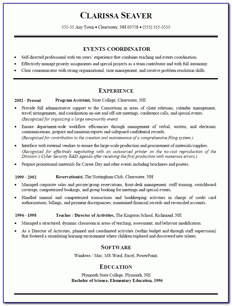 Doc.#638825: Event Planner Resume Template – Special Events Resume Pertaining To Event Coordinator Resume Sample