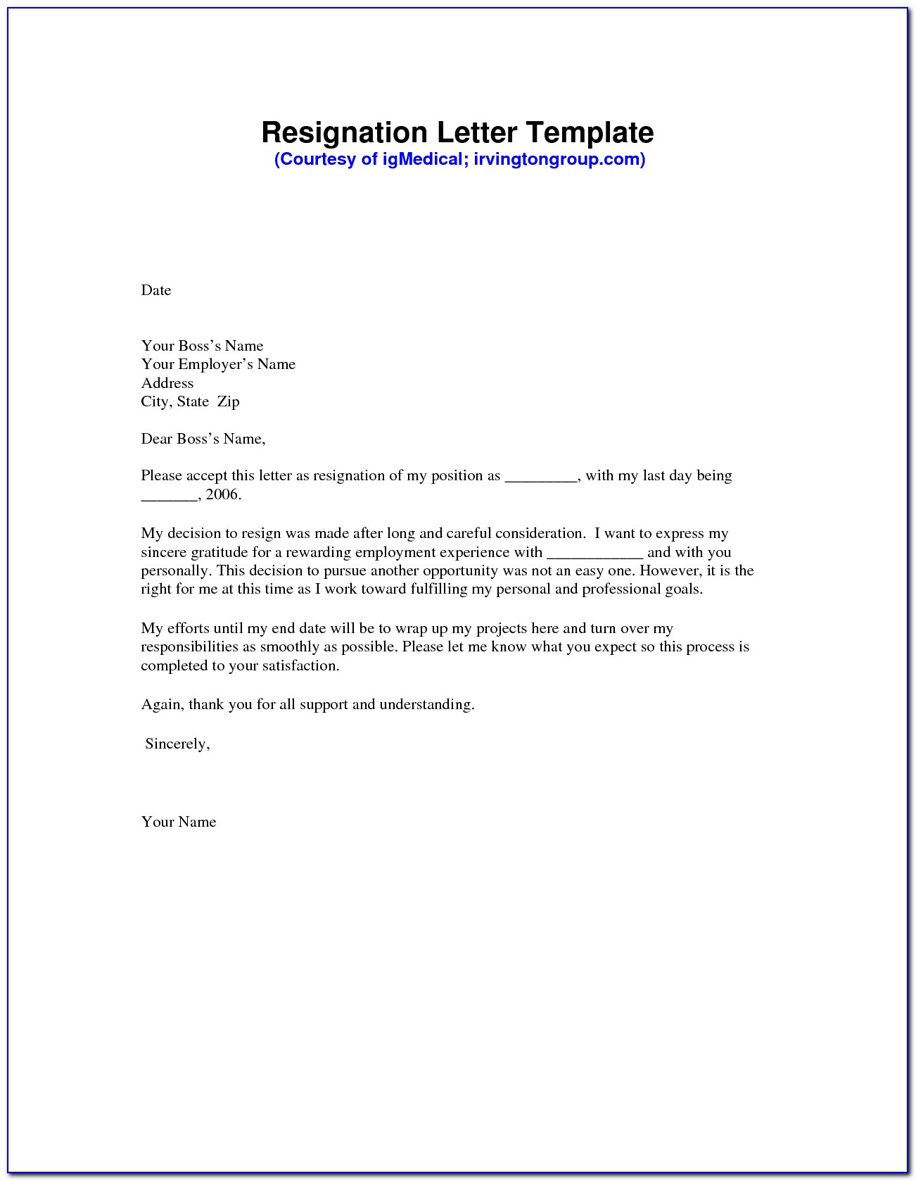 Free Printable Resignation Letter Templates - Template : Resume ...