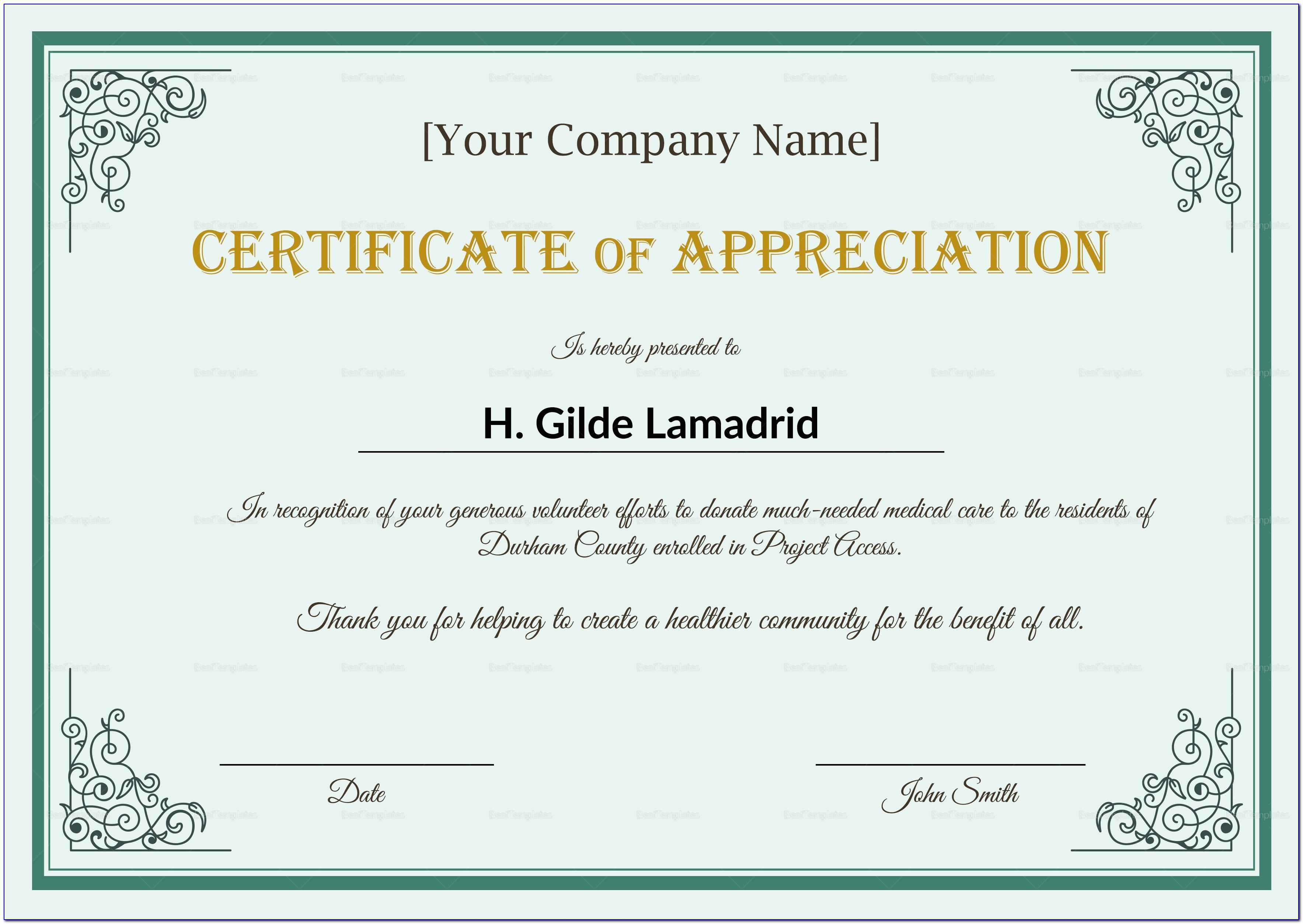 Appreciation Certificate Template For Employee Company Employee Appreciation Certificate Design Template