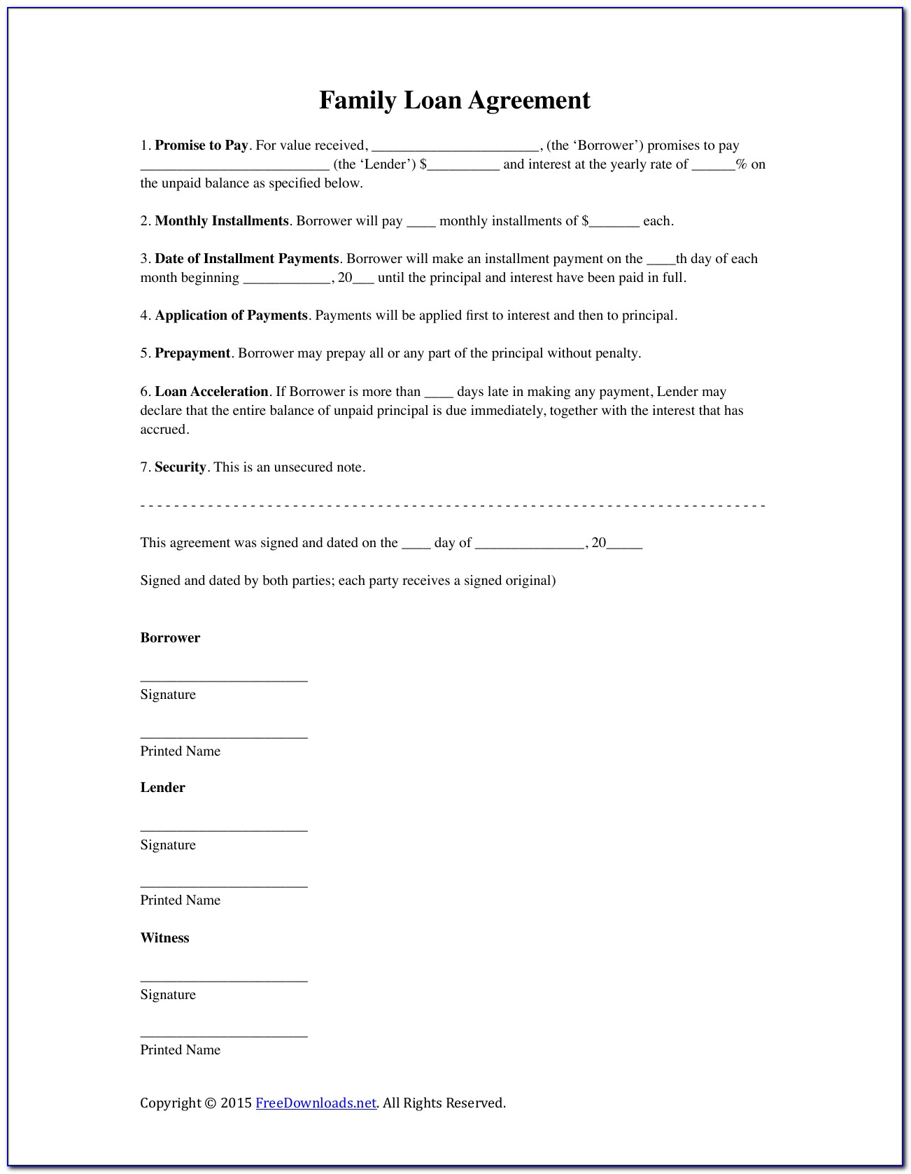 Family Loan Agreement Template Free Download