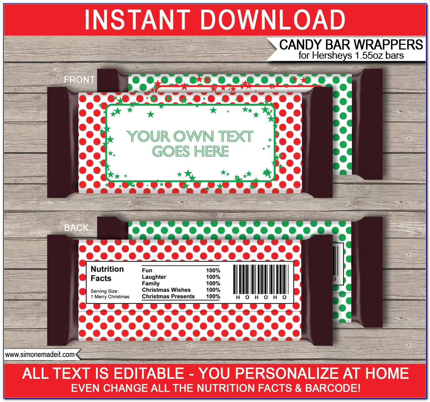 free christmas hershey bar wrapper template