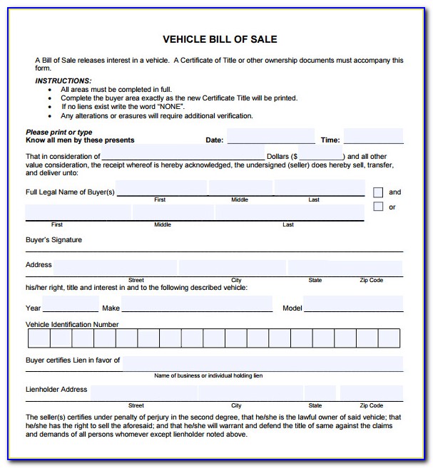 Free Printable Vehicle Bill Of Sale Template - Template : Resume ...