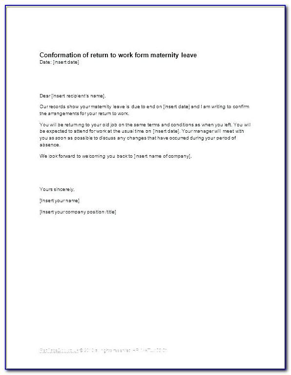 Maternity Return To Work Letter From Employer Template Template