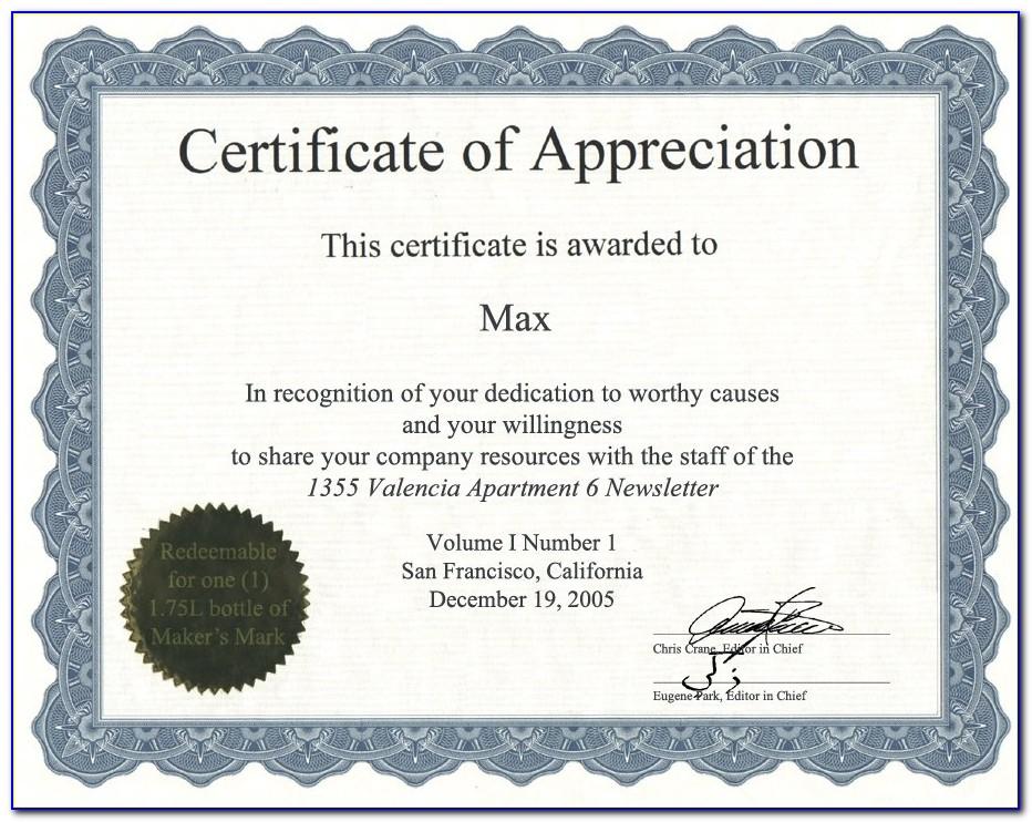 Free Template For A Certificate Of Appreciation