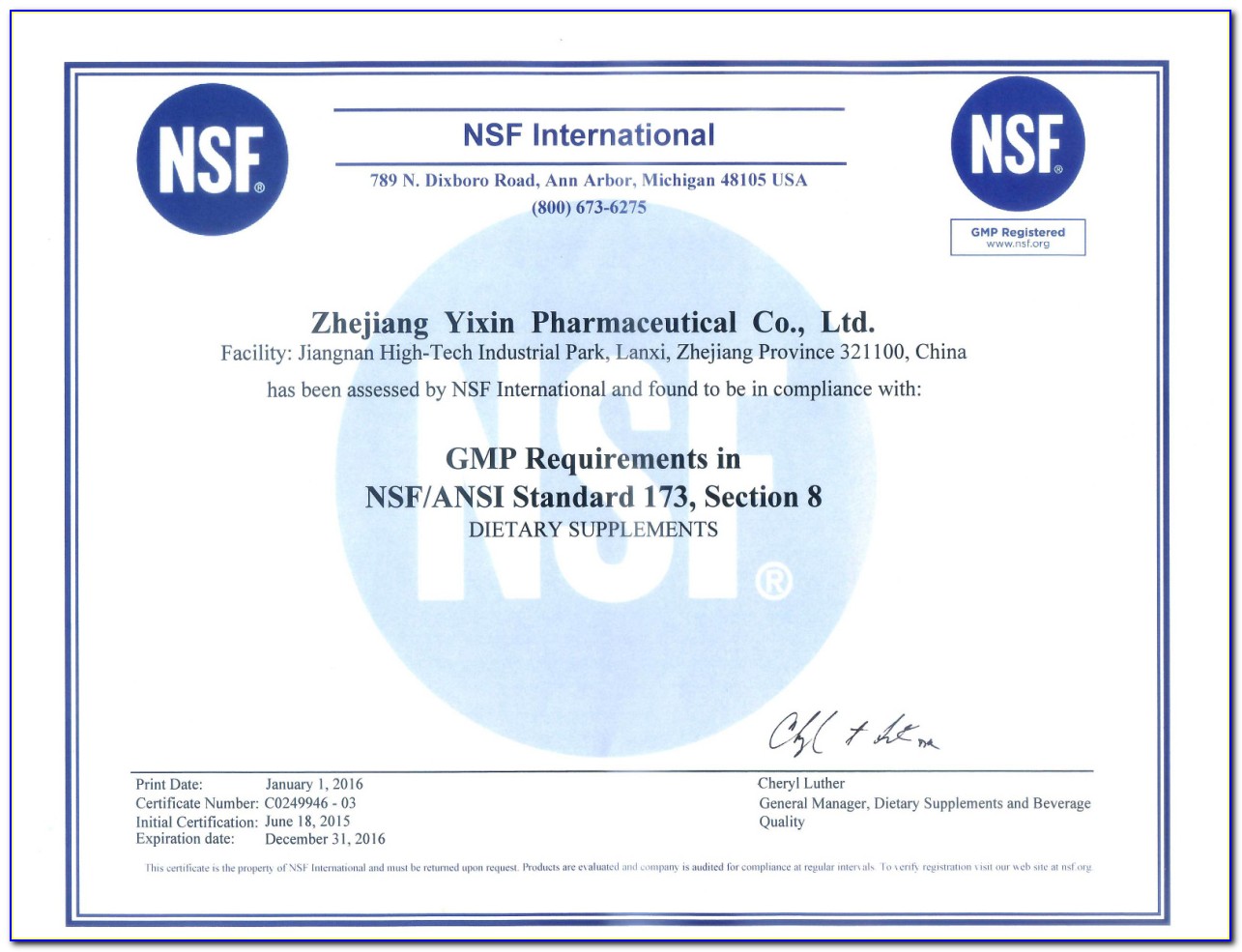 Nsf Gmp Certified